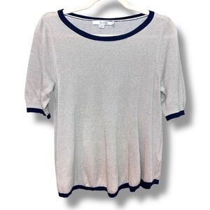 Boden Silver Metallic Short Sleeve Top with Navy Trim. Size US6 UK10